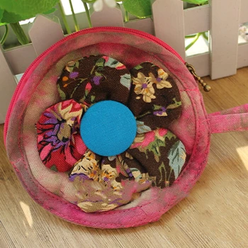 

2020 Flowers Pattern Round Coin Purse Women Pastoral Style Ethnic Packet Mini Coin Bag Zipper Small Round Pouch Cloth Floral 1pc