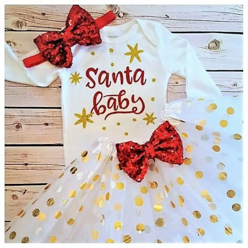 Emmababy из 3 предметов для новорожденных девочек, комбинезон с принтом рождественских букв+ юбка+ повязка на голову, модная одежда