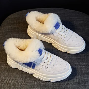 

SWYIVY Genuine Leather Sneakers Winter Shoes Women Plush Fur Short Ankle Boots 2019 Causal Shoes Female Snow Boots For Womans