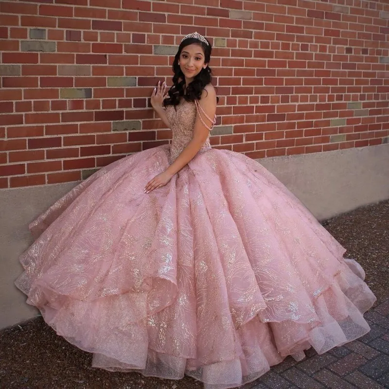 Vestidos de quinceañera rosa brillante, vestido de princesa con lentejuelas  de encaje, tirantes finos, fiesta de desfile, dulce 15, 2021|Vestidos de  quinceañera| - AliExpress