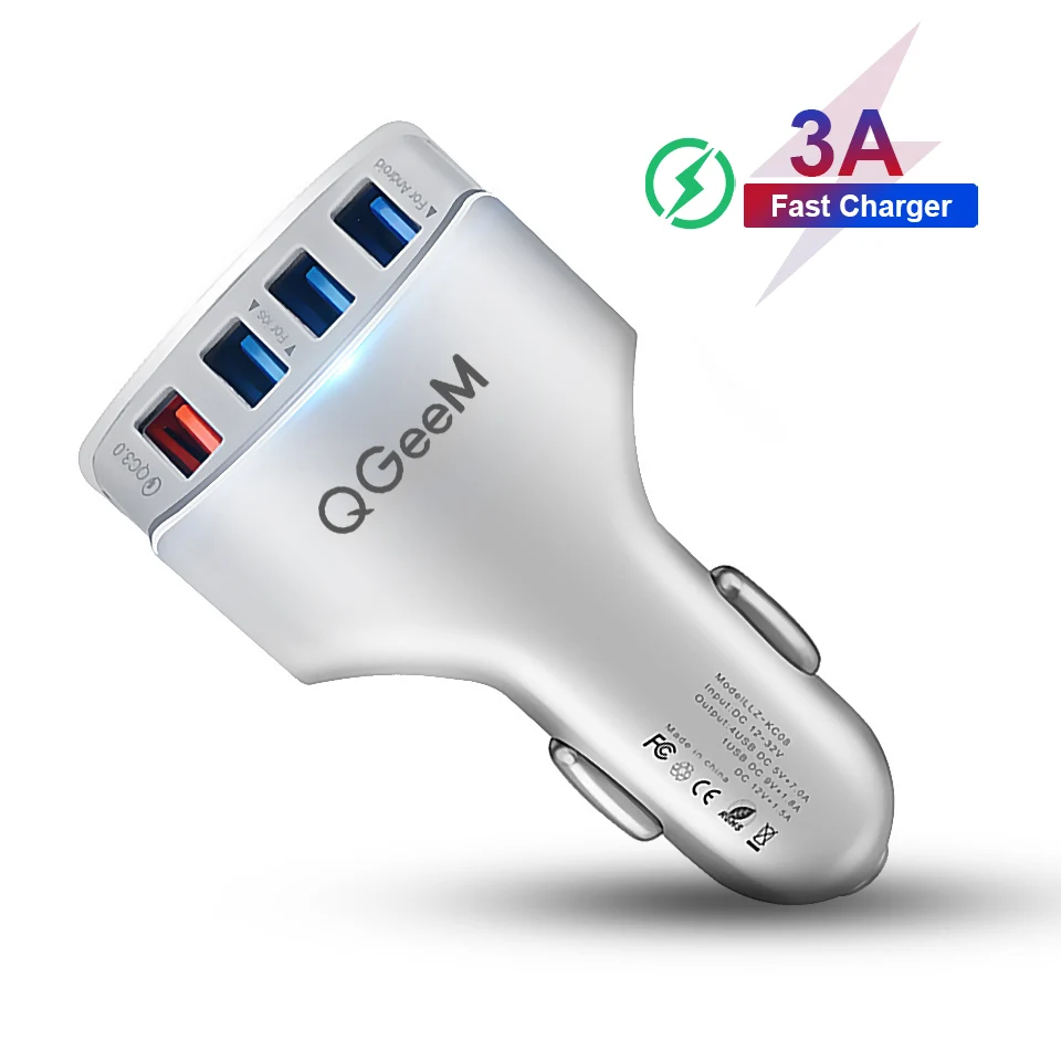 dual usb car charger QGEEM 4 USB QC 3.0 Car Charger Quick Charge 3.0 Phone Car Fast Front Back Charger Adapter Car Portable Charger Plug for iPhone 45 watt car charger Car Chargers