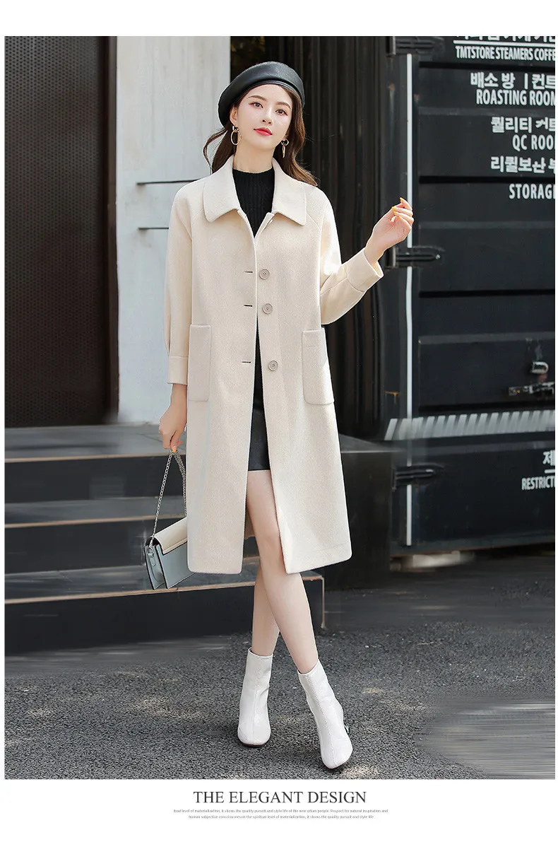 XJXKS модное однобортное Женское шерстяное пальто с отворотом 2019 осень зима нового размера плюс удобное кашемировое женское длинное пальто