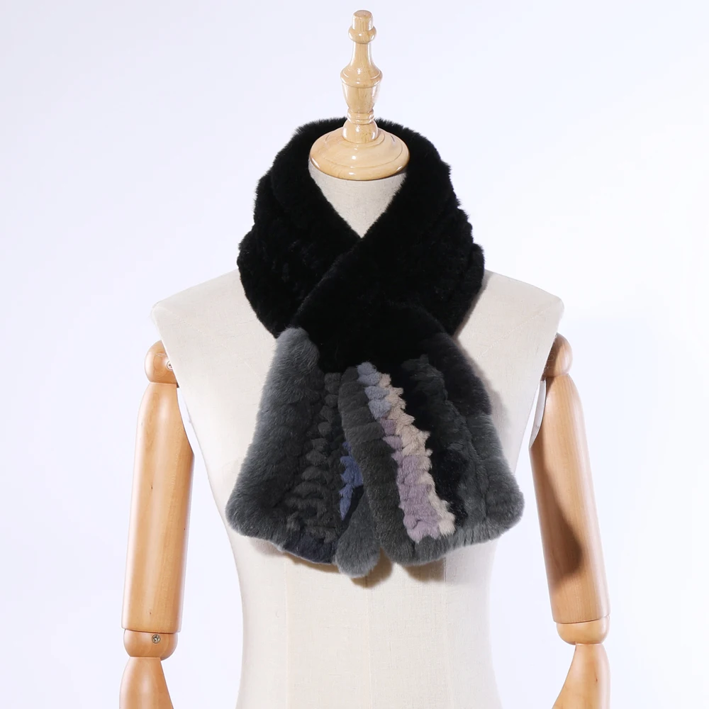 

SUPPEV&STTDIO 2019 New Luxury Women's Winter Fur Scarf Genuine Rex Rabbit Fur Scarves Wraps Knitted Scarfs Neckchief Multi-Color