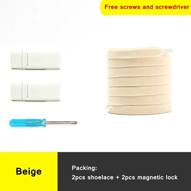 1 second No tie shoelace 24Color Elastic shoelaces Magnetic metal lock Quick wear in Flat Suitable for all shoes Lazy laces Beige