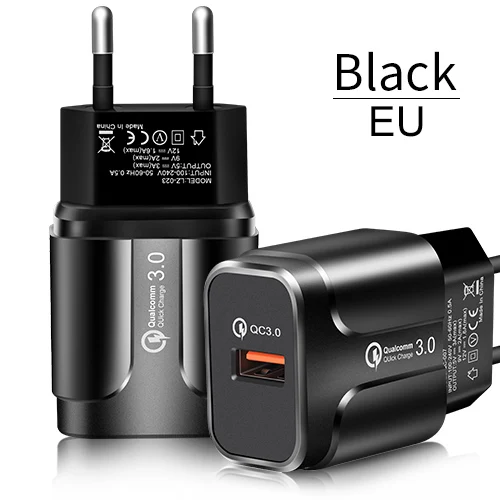Прочный телефонный кабель для iPhone samsung Galaxy A20e A30 A40 A50 A70 A80 M30 M40 S6 S7 USB Автомобильное зарядное устройство Быстрая настенная дорожная вилка ЕС - Тип штекера: EU Plug Black