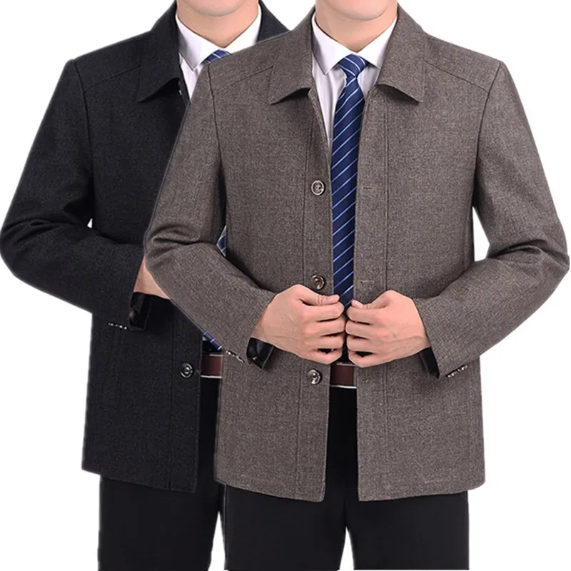 

Middle-aged Men's Wear Business Casual Coat Autumn And Winter Dad Clothes Men's Jacket Loose And Plus-sized Fold-down Collar Top