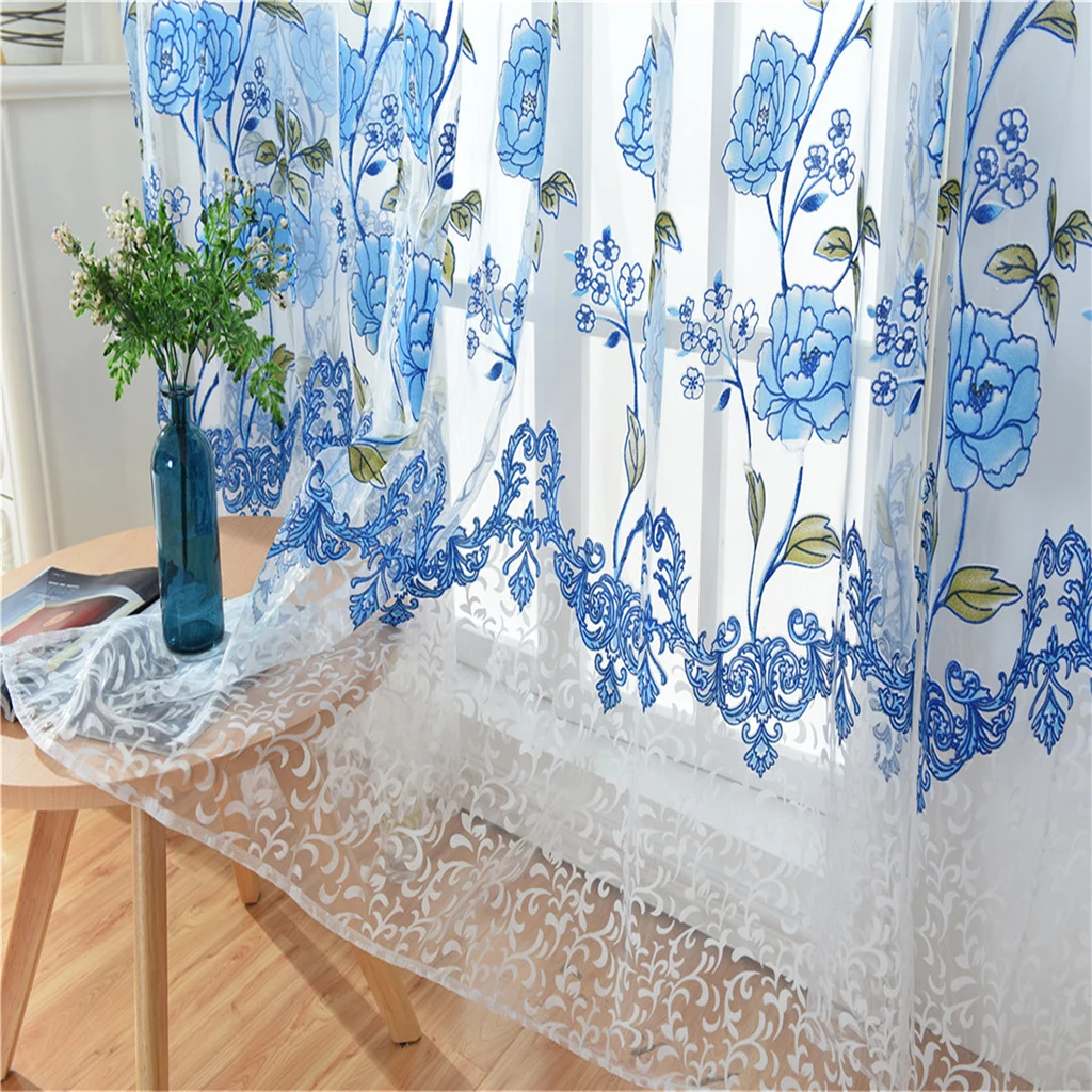 100x200cm Offset Printed Voile Slot Top Panel Tulle Window Blinds Voile Curtains Sheer Curatin Gauze Curtain