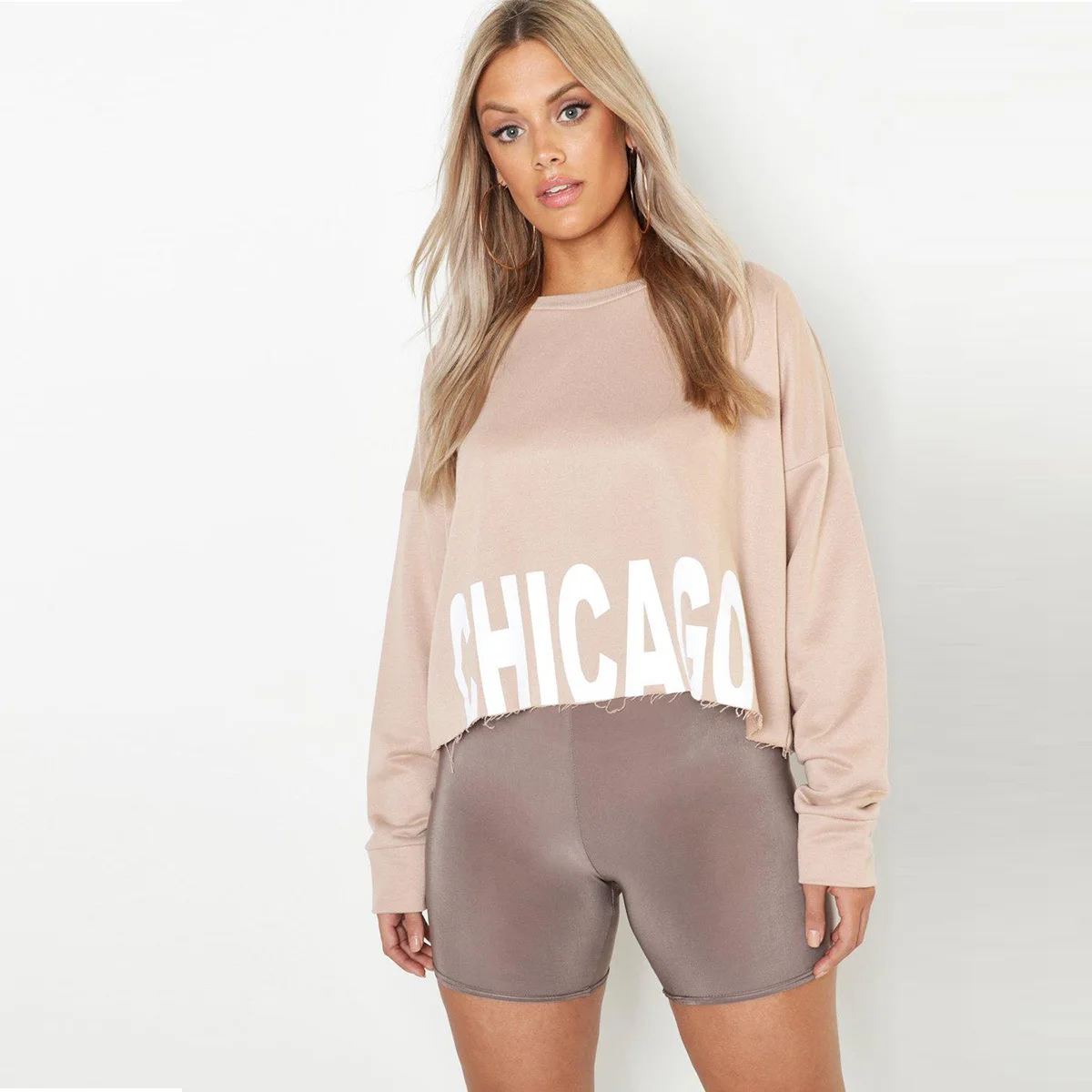 

Kisilk Simple Sports Casual-Style Large Size High-waisted Loose-Fit Printed Letter Fur Trim Long Sleeve Pullover Hoody Women's