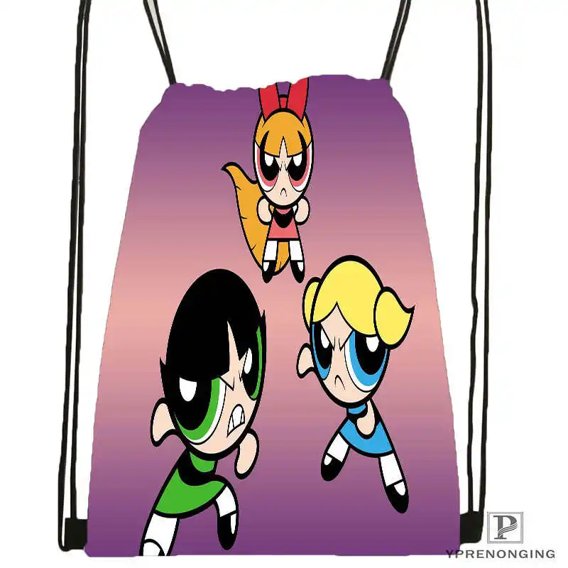 Drawstring Backpack Пользовательские Powerpuff девушки походная сумка на шнурке милый рюкзак дети ранец(черная спина) 31x40 см#180531-02-59 - Цвет: Drawstring Backpack