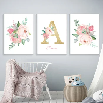 

Nursery Posters And Prints Custom Girl Name Canvas Painting Peony Baby Poster Nordic Wall Pictures For Baby Girl Room Decor