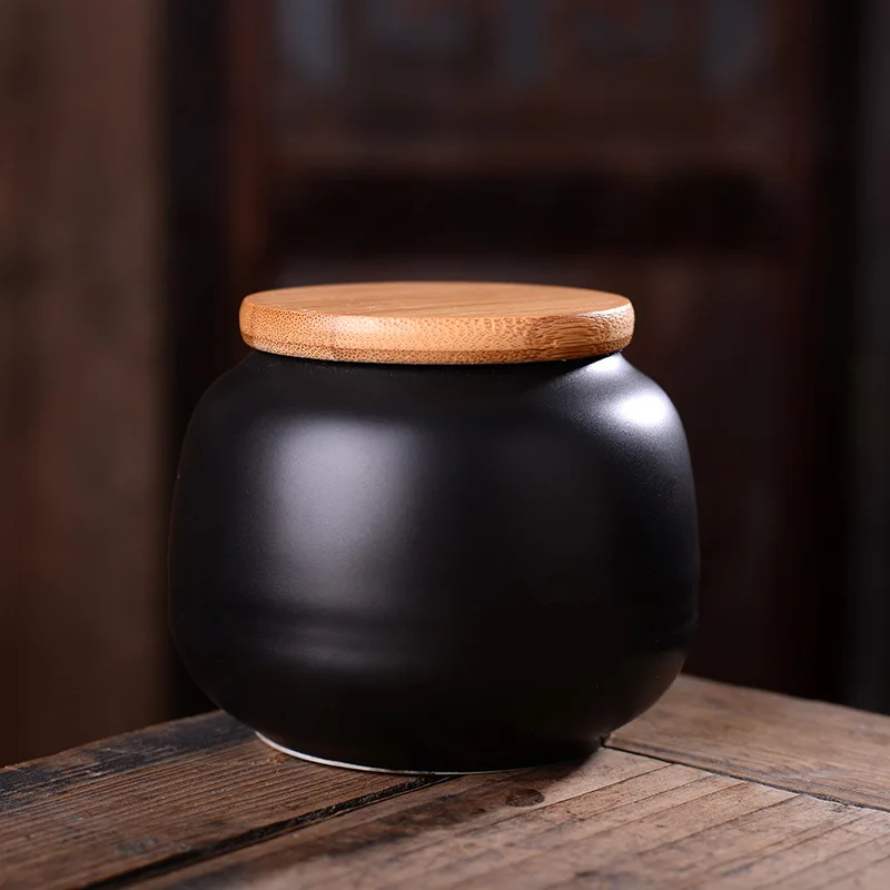 Матовая белая керамическая емкость для чая Caddy кофейник кухонная ореховая герметичный резервуар для хранения портативный небольшой чайный ящик - Цвет: Black Bamboo Cover
