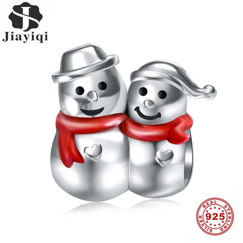 Jiayiqi Christmas Snowman Family 925 Sterling Silver Dripping Oil Charms Beads Fit Pandora Charms Silver 925 Original Jewelry