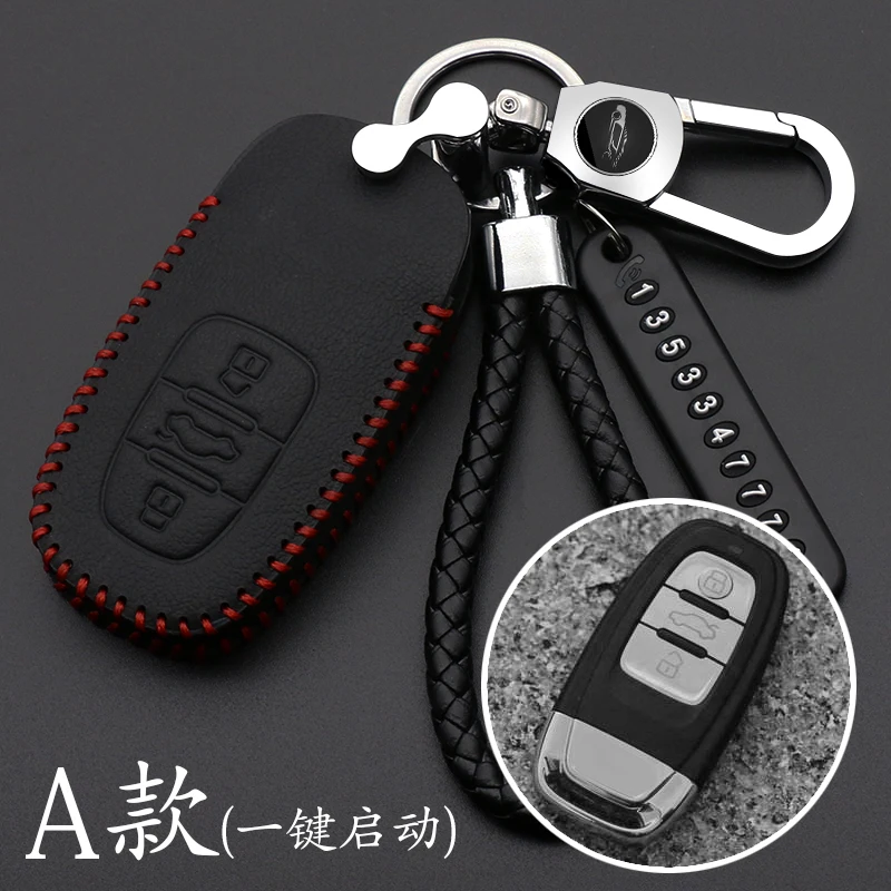 

Remote Smart Key Cover Fob Case Shell For Audi A1 A3 A4 A5 A6 A7 A8 Quattro Q3 Q5 Q7 leather keychain keyring car styling