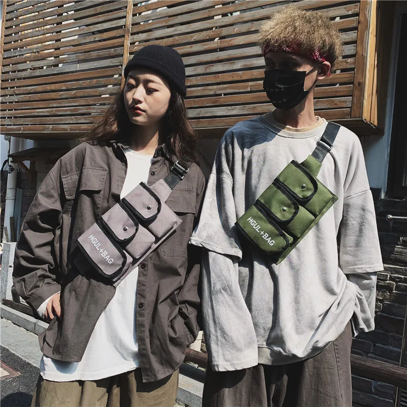 

Hip Hop Hong Kong Style Chest Pack Waistcoat Bag Fashion Joint Workwear Men's Function Tactical Bag Multi-pockets Handsome Hip H
