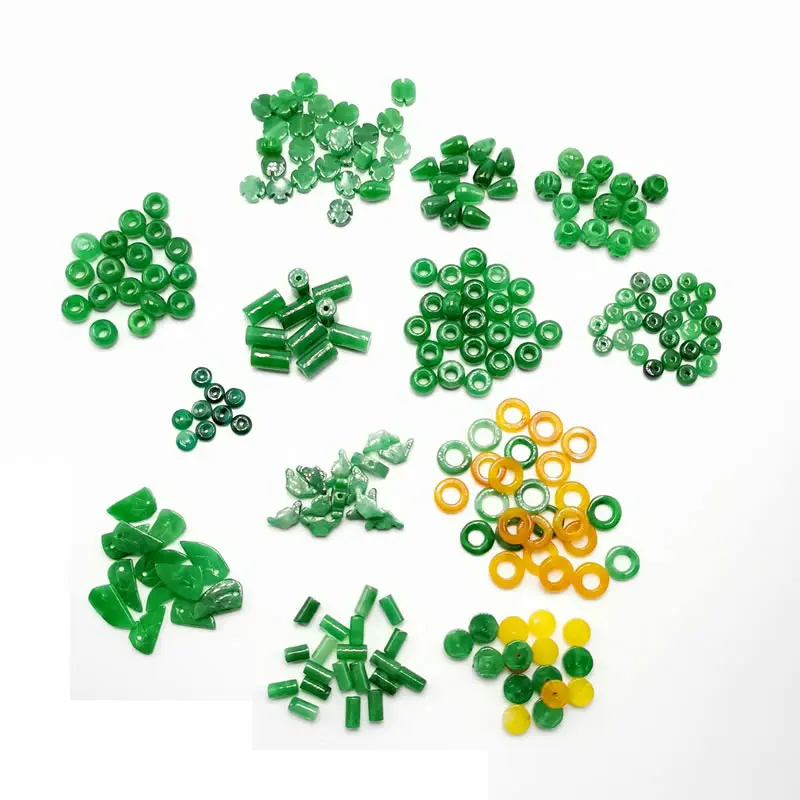 

4-10mm Round Four-leaf Clover Engraving Various Shapes Burmese Quartzite Green Spacer Beads for Jewelry Bracelet Necklace Making