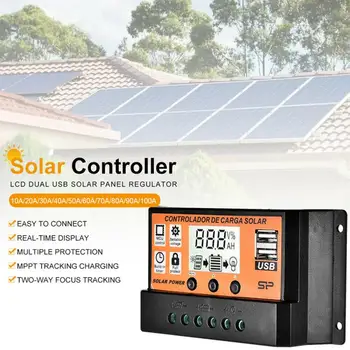 

10-100A Solar Panel Battery Regulator Charge Controller 12/24V Smart Auto Dual USB LCD Screen Solar Charger Controller MPPT/PWM