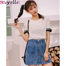 Sexy Denim Women Skirt High Waist Bodycon Mini Skirt Female Casual Streetwear Single Button Pockets Blue Jeans Skirt 2019