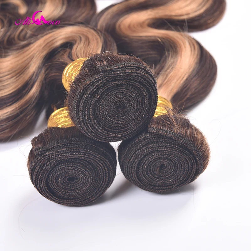 Ali Coco Highlight Colored 5x5 Closure With Brazilian Ombre Hair Bundles P4/30 Remy Body Wave Human Hair Bundles With Closure