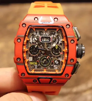 

Classic New Red Case Men Watch Sapphire Automatic Mechanical Limited Flyback Titanium Carbon Fiber Black Orange Rubber