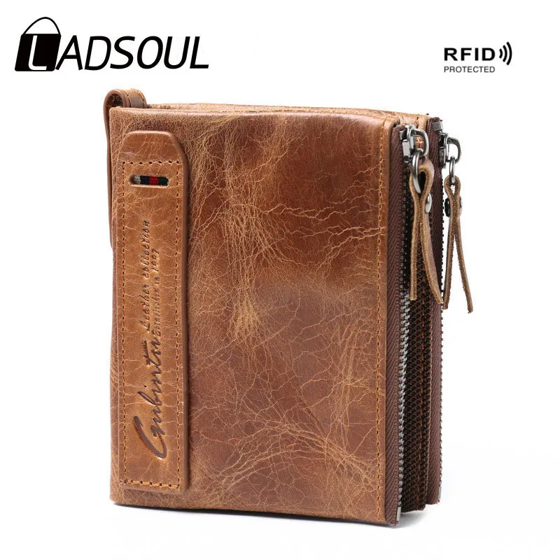 LADSOUL Unisex Fashion Vintage Wallet Multi-function Men's Wallet Vintage Men's Wallet PU Leather Zipper Short Wallet