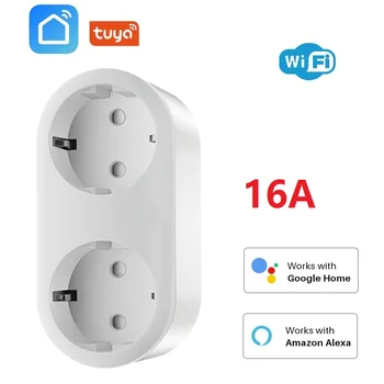 

EU Wifi Smart Socket 16A 2 In 1 Smart Plug Tuya Wireless Outlet Power Monitor Energy Saver Works With Google Home Amazon Alexa