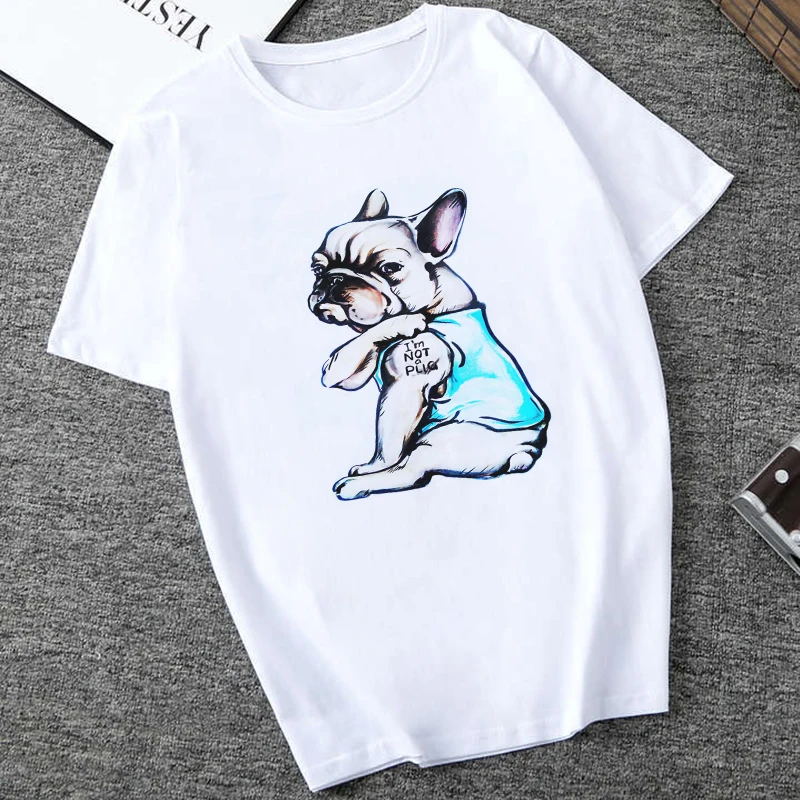 Kawaii Французский бульдог печать белая футболка Женская Повседневная забавная секция Harajuku рубашка Мода Винтаж розовый топы Женская одежда s - Цвет: 3541