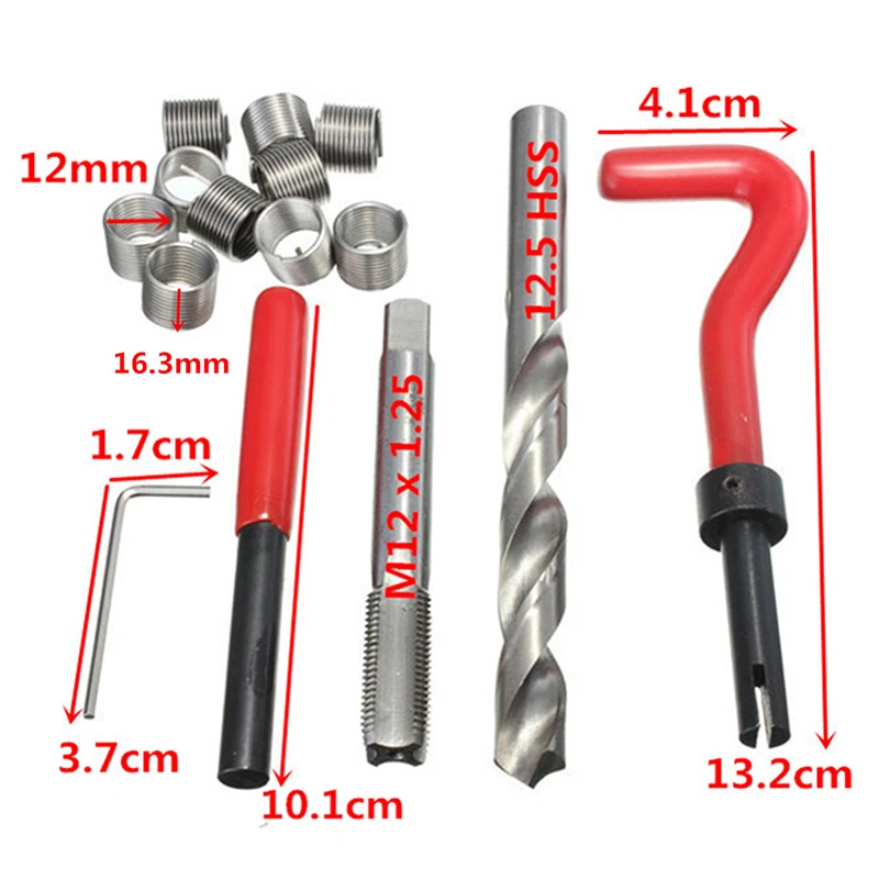 15Pcs Durable Metric Thread Repair Insert Kit M12 For Helicoil Pro Coil Car Automotive Tools