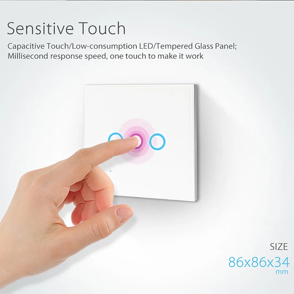 ZUCZUG Smart Light Switch Touch Switch Compatible With Wifi Alexa Google Home Smart Switch LED Light Wall Touch Switch White