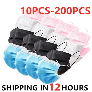 

10-200pcs Mask Disposable Non wove 3 Layer Ply Filter Mask mouth Face mask Breathable Earloops Masks mascarilla Face Mask