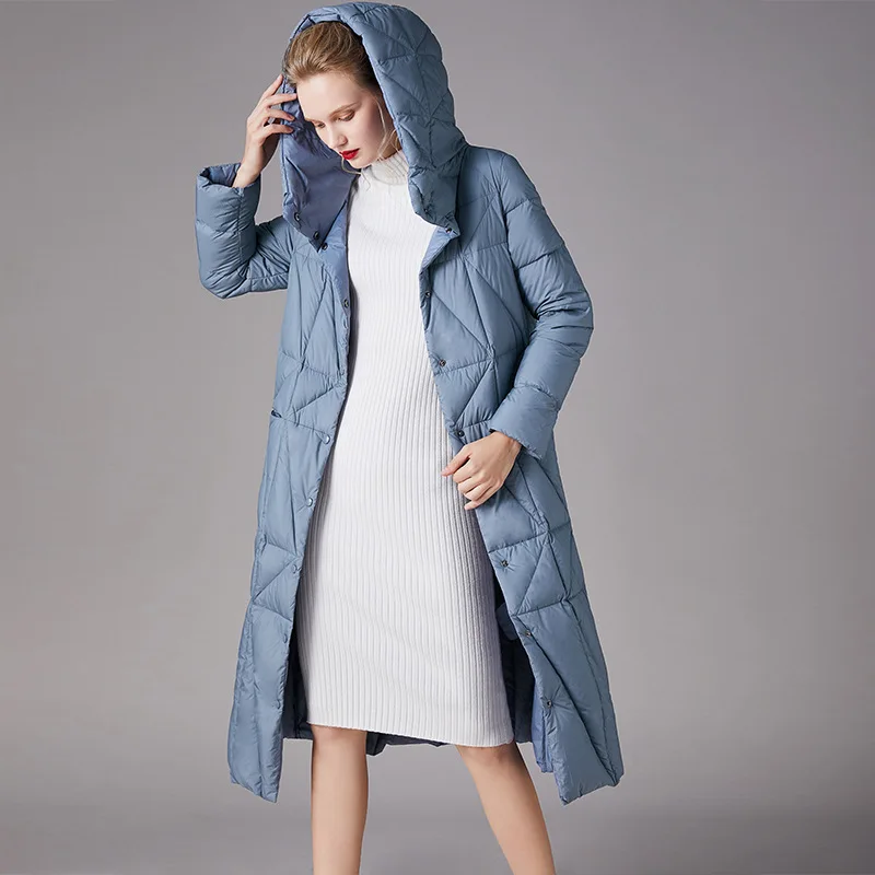 Elifashion Женская куртка-пуховик на утином пуху 90, средней длины, тонкий и темпераментный пуховик с капюшоном