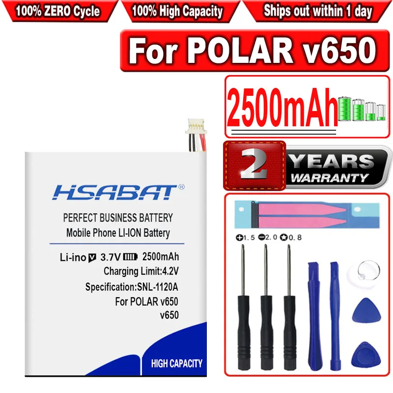 Аккумулятор HSABAT 2500 мА · ч для внутреннего литиевого аккумулятора POLAR v650 |