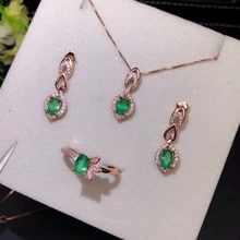 Зелёный Изумрудный камень кольцо, серьги и колье набор украшений для женщин Продвижение