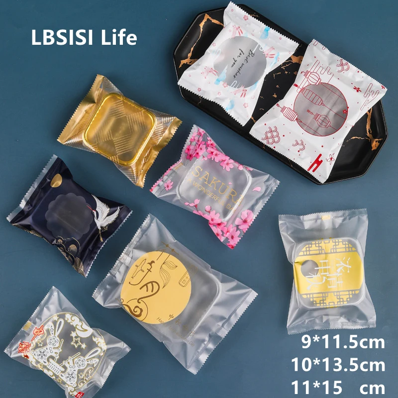 LBSISI Life,Mooncake Bags,Egg Yolk Crisp Cookie Bag,Homemade Handmade Biscuit Plastic Packing,For Mid-Autumn Festival,100pcs