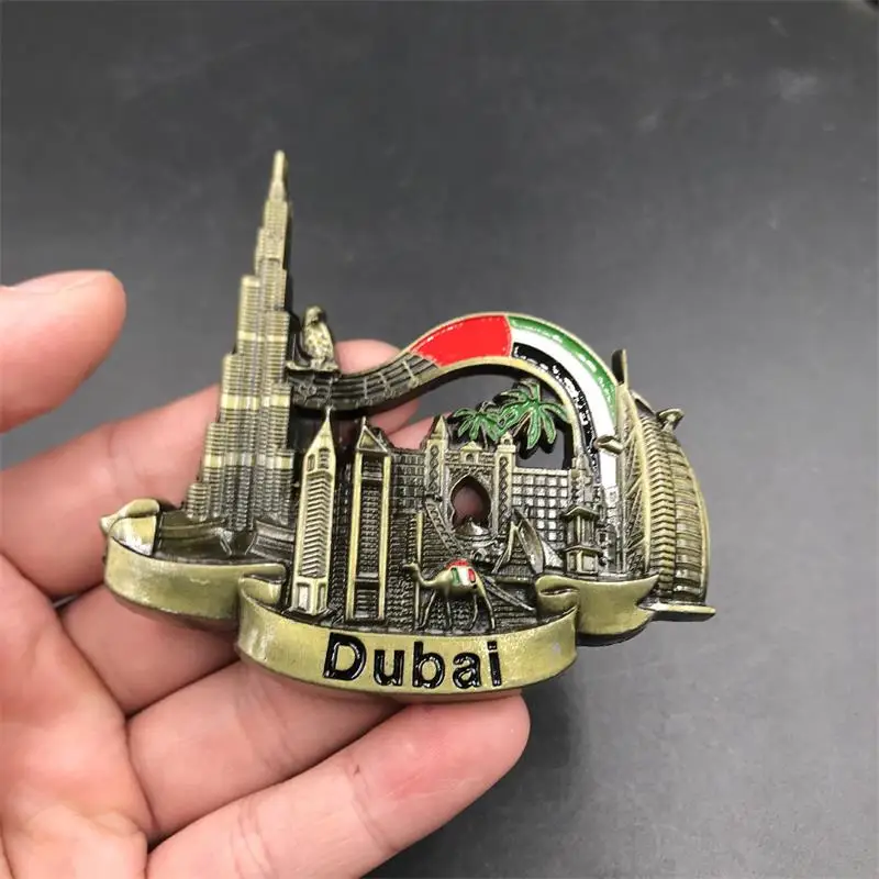 3D Дубай здание металлический магнит на холодильник Бельгия Австрия Венская известная модель здания наклейка на холодильник искусственные магниты сувенир - Цвет: Dubai 1