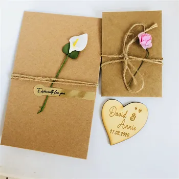 

50pcs/lot Bride Groom Custom Wooden Magnet Wedding Party Favor Personalized Heart Shape Magnet with Envelope Wedding Invitations