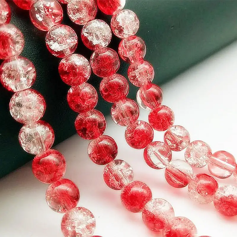 

Wholesale 6 /8/10mm Glass Beads Crack Red white Round Loose Beads for Bracelet Earrings Charms Necklace Beads For Jewelry Making