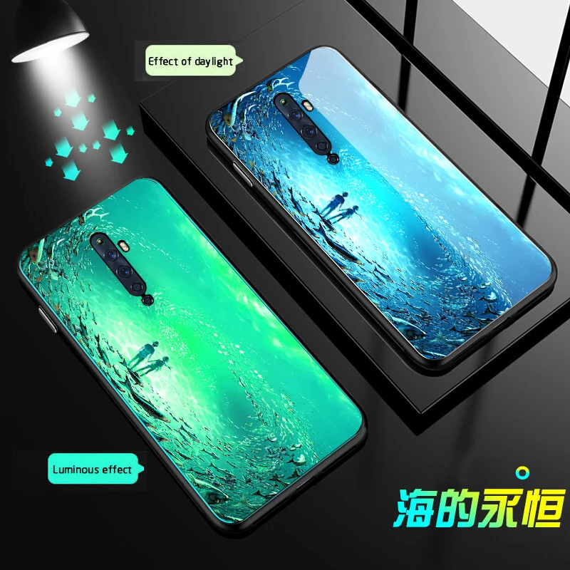 Светящийся стеклянный чехол для телефона для OPPO Realme XT K5 Realme 5pro RealmeQ A11X A9, роскошная задняя крышка для OPPO Reno 2 2Z, чехол - Цвет: 02