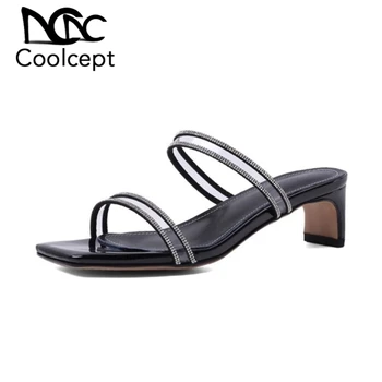 

Coolcept Summer Women Sandals Shoes Fashion Little Crystals Shoes Women Thick High Heels Slippers Slip On Footwear Size 34-39