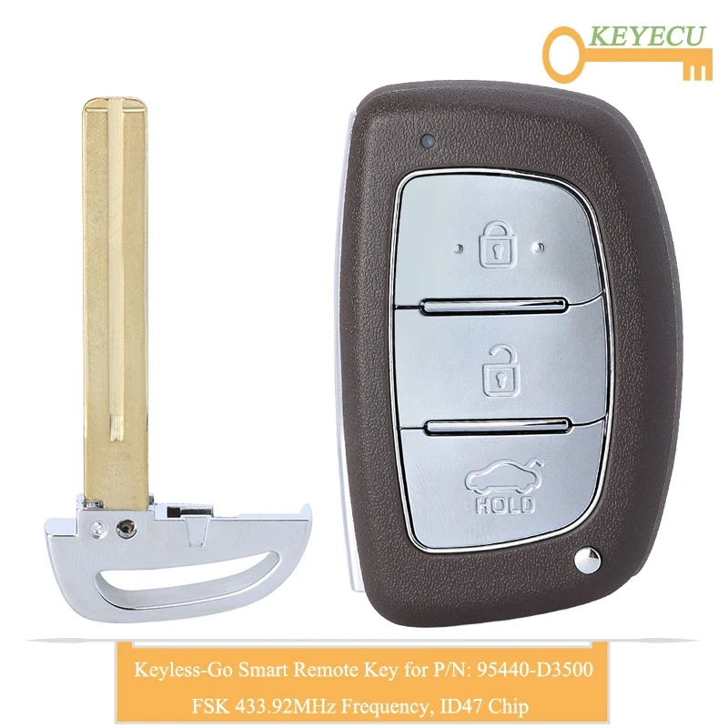 Пульт дистанционного управления KEYECU для Hyundai брелок с 3 кнопками-FSK 433 92 МГц-чип