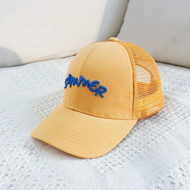 SUMMER yellow SP& CITY, летняя бейсбольная шляпа с вышитыми буквами, мужская и женская дышащая Солнцезащитная шляпа, одноцветная простая шапка с утиным язычком - Цвет: SUMMER yellow