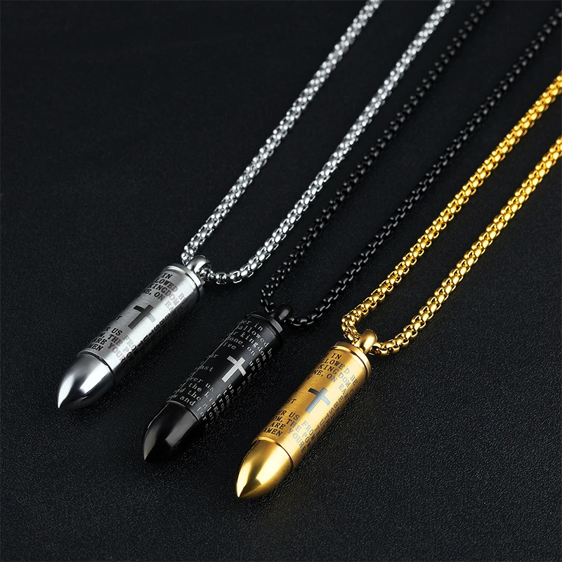 

Necklace Titanium Steel Man Pendeloque Cut Tide Male Cross Statement Long Decoration Can Unscrew Dress Note Pendant Best Friend