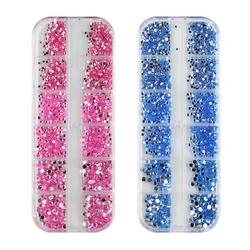 Vibrant Multicolor Nail Art Rhinestones Set with Storage Case (Pink blue)