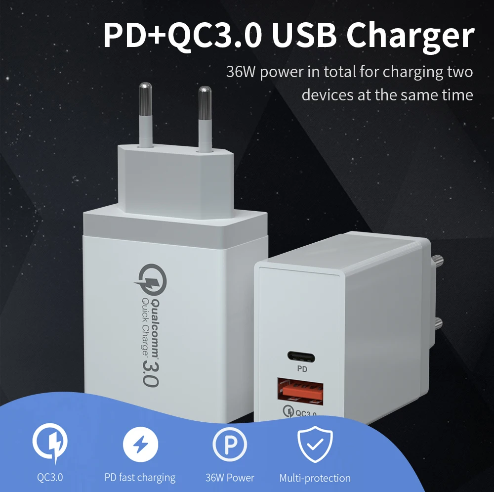Быстрое зарядное устройство QC 3,0 Dual USB зарядное устройство PD USB Turbo настенное зарядное устройство Быстрая Зарядка порт доставки питания для iPhone 11 Pro Max samsung huawei PD3.0 USB C PD