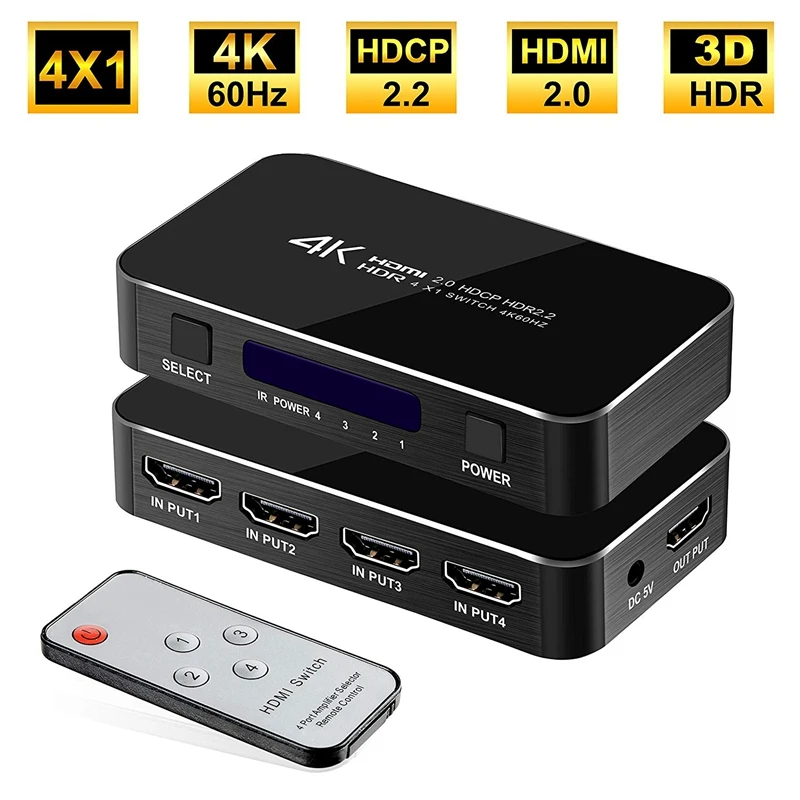 HDMI коммутатор 4K60Hz 4 в 1 с пультом дистанционного управления Поддержка HDCP 2,2 4K x 2K 3D 1080P HDMI сплиттер для PS4 Pro DVD ноутбука ПК