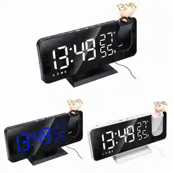 

LED Display Digital Alarm Clock Electronic Desktop Clock FM Radio Projection Alarm Clock Indoor Humidity Thermometer