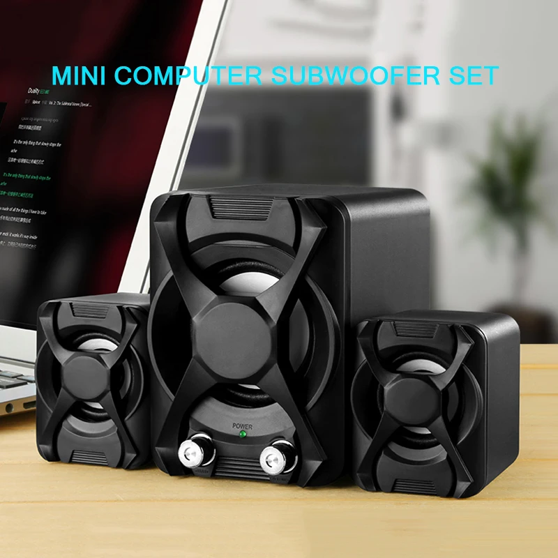 Kopen USB + AUX Bedrade Computer Subwoofer Speakers Bass Versterking Stereo 2.1 Speakers voor Laptop Desktop Telefoon Luidspreker