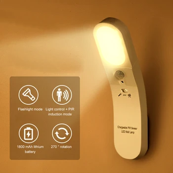 

Human body induction USB Night Light Spin PIR Sensor Lamp With Motion Sensor Rechargeable Battery 6500K/3000K Lights Smart Home