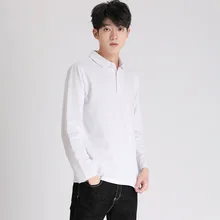 2021 Spring and Autumn New Fashion Long Sleeve Semi Single Breasted Men's Business Solid Color Work Clothes Men's Lapel T-shirt