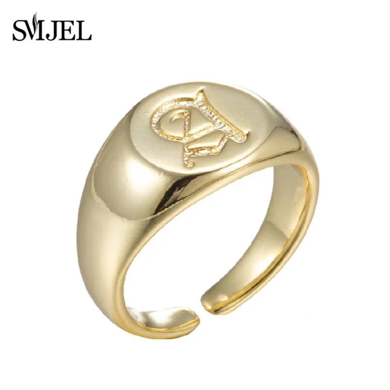SMJEL Gothic Initial Letter Rings Silver Color Ancient Old English