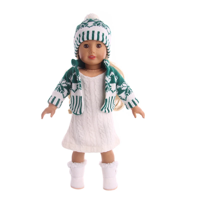 Doll Clothes 3pcs Set T shirt Hat Knitted Sweater Skirt Suit For 18 Inch American 43CM
